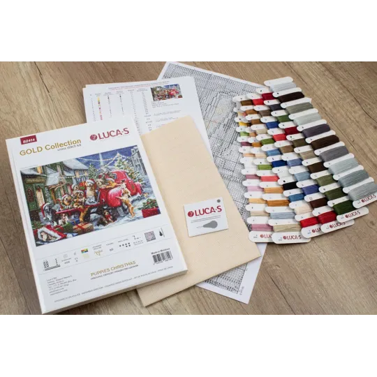 Набор для вышивания крестиком Рождественские щенки 50x35 см SB2414