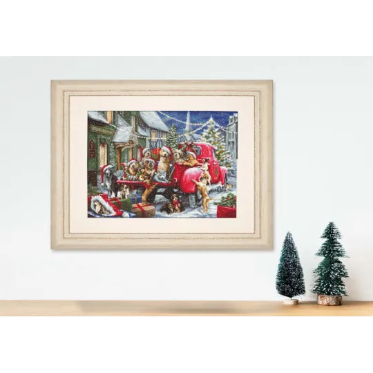 Набор для вышивания крестиком Рождественские щенки 50x35 см SB2414