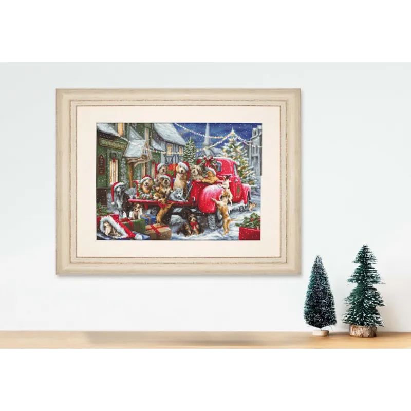 Набор для вышивания крестиком Рождественские щенки 50x35 см SB2414