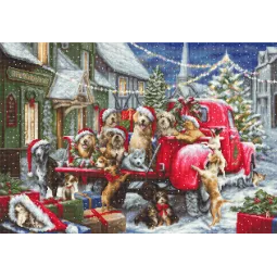 Kryželio siuvinėjimo rinkinys Kalėdiniai šuniukai 50x35 cm SB2414