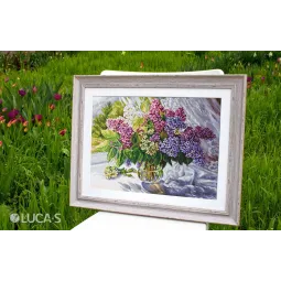(D) Kryželiu siuvinėjimo rinkinys Alyvų puokštė 40x32 cm SB7015