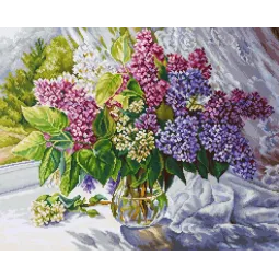(D) Kryželiu siuvinėjimo rinkinys Alyvų puokštė 40x32 cm SB7015