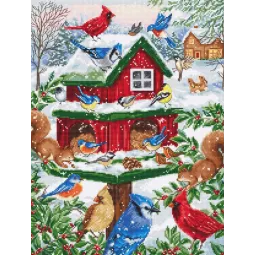 (D) Kryželių siuvinėjimo rinkinys "Žavingas paukščių lesykla" 25x33cm SB2417