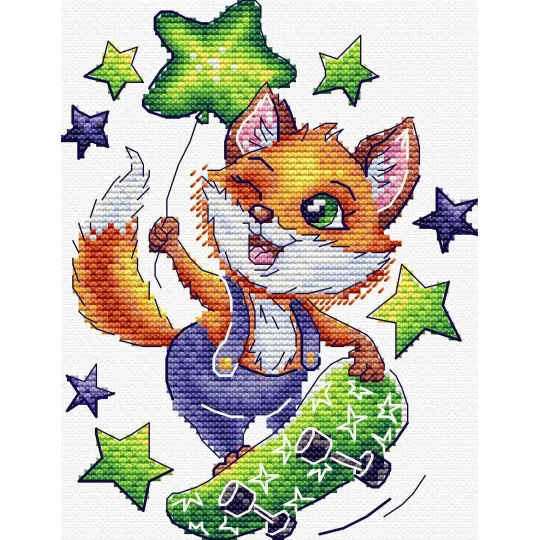 Набор для вышивания крестом водорастворимой канвой "Лиса-скейтбордист" SV-803