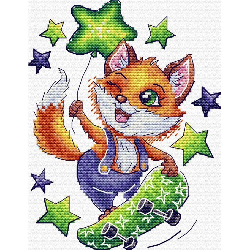 Набор для вышивания крестом водорастворимой канвой "Лиса-скейтбордист" SV-803