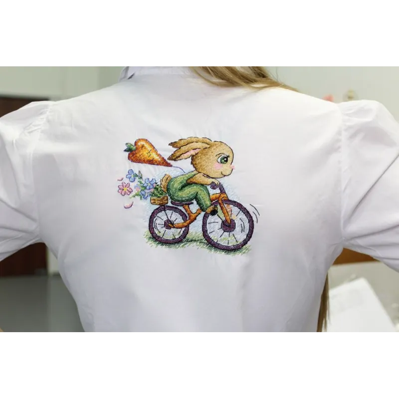 Water-soluble canvas cross stitch kit "Bunny cyclist" SV-804