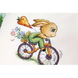 Water-soluble canvas cross stitch kit "Bunny cyclist" SV-804