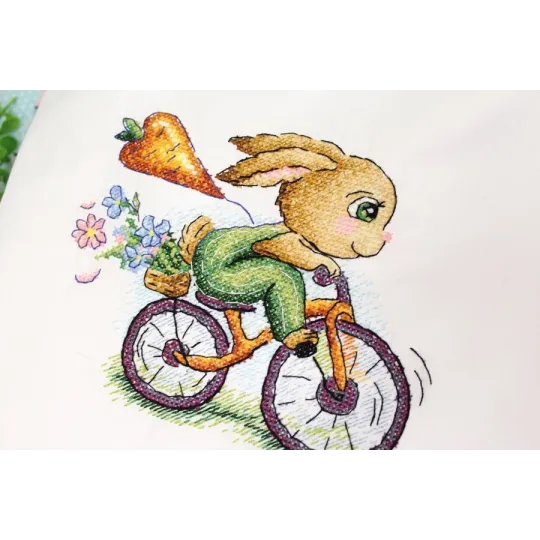 Kit de point de croix sur toile hydrosoluble "Cycliste lapin" SV-804