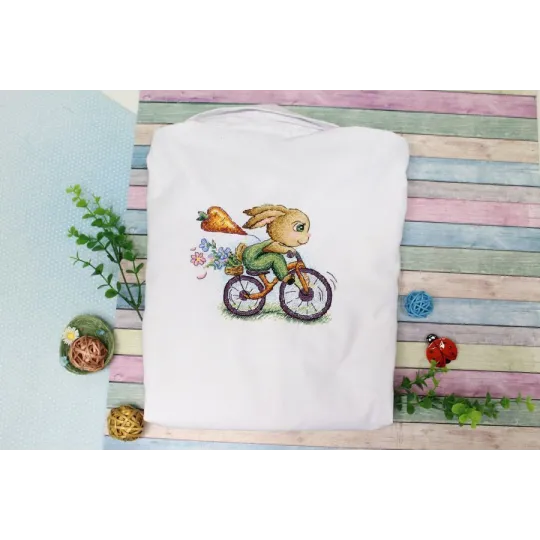 Wasserlöslicher Canvas-Kreuzstich-Set "Bunny cyclist" SV-804