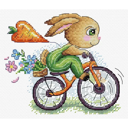 Wasserlöslicher Canvas-Kreuzstich-Set "Bunny cyclist" SV-804