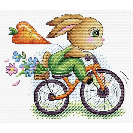Wasserlöslicher Canvas-Kreuzstich-Set "Bunny cyclist" SV-804