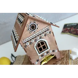 Beaded embroidery on wooden base "Tea house №2" SO-073