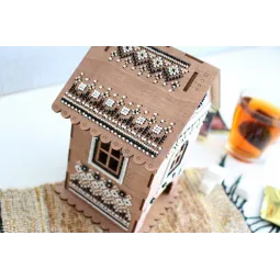 Beaded embroidery on wooden base "Tea house №2" SO-073