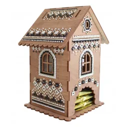 Beaded embroidery on wooden base "Tea house №2" SO-073