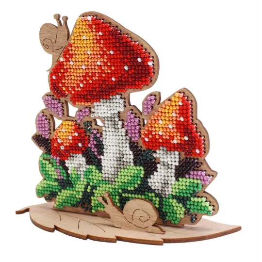 Beaded embroidery on wooden base "Amanita" SO-074