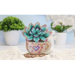 Broderie perlée sur base en bois "Écheveria romantique" SO-076