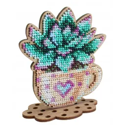 Perlenstickerei auf Holzfuß „Romantische Echeveria“ SO-076