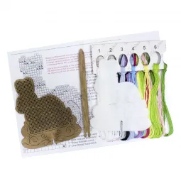 Point de croix sur socle en bois "Lapin de Pâques" SO-083