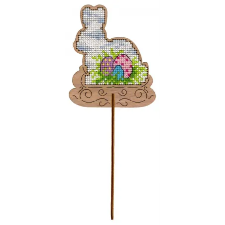 Point de croix sur socle en bois "Lapin de Pâques" SO-083