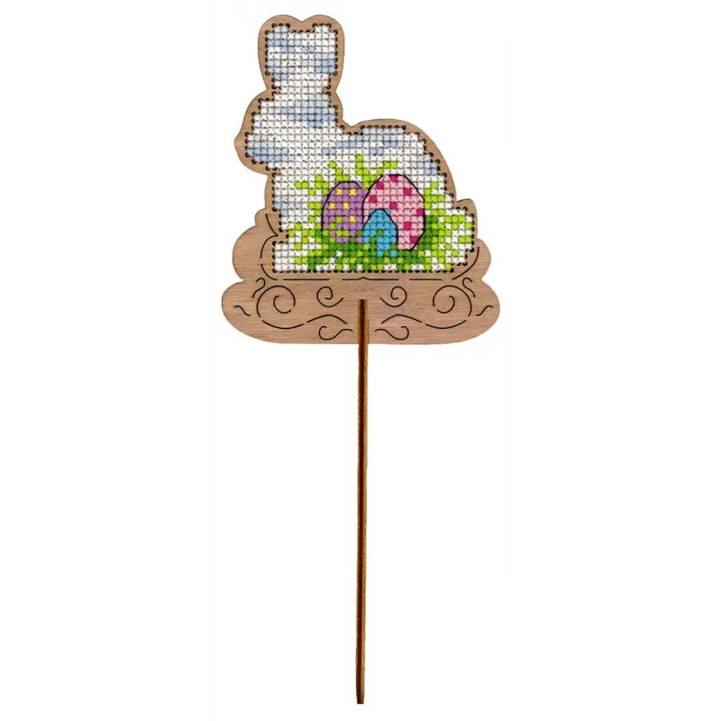 Point de croix sur socle en bois "Lapin de Pâques" SO-083
