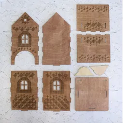 Broderie de perles sur socle en bois "Maison de thé №1" SO-061