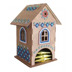 Beaded embroidery on wooden base "Tea house №1" SO-061