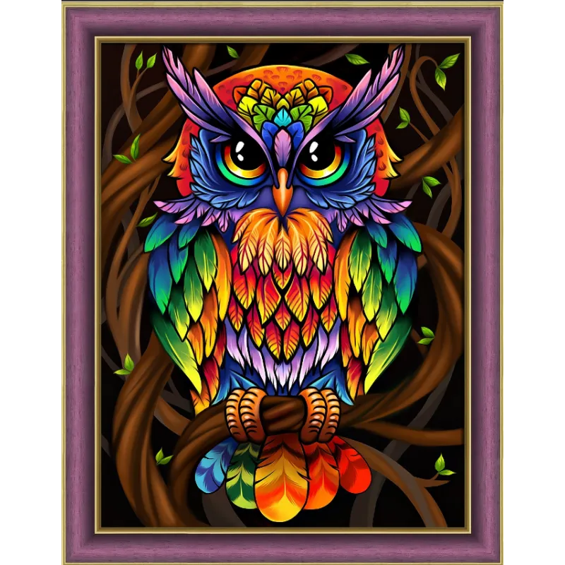 Kit Diamond Painting "Hibou arc-en-ciel" 30x40 cm AM1726