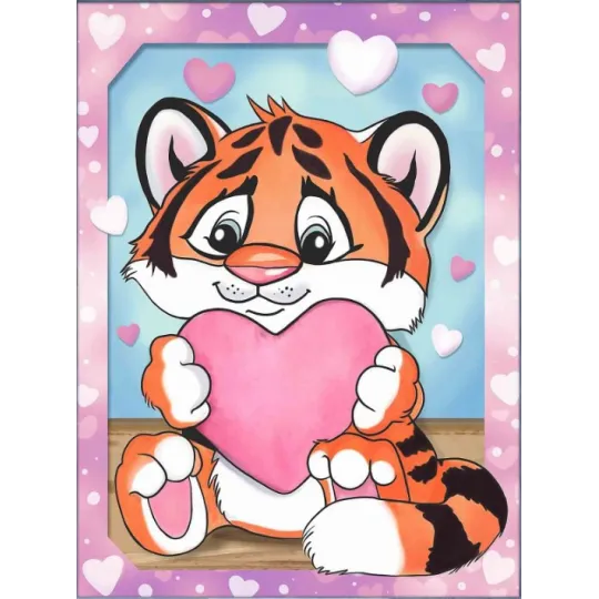 Diamond Painting kit Tiger cub and heart 15*20 cm AM4147