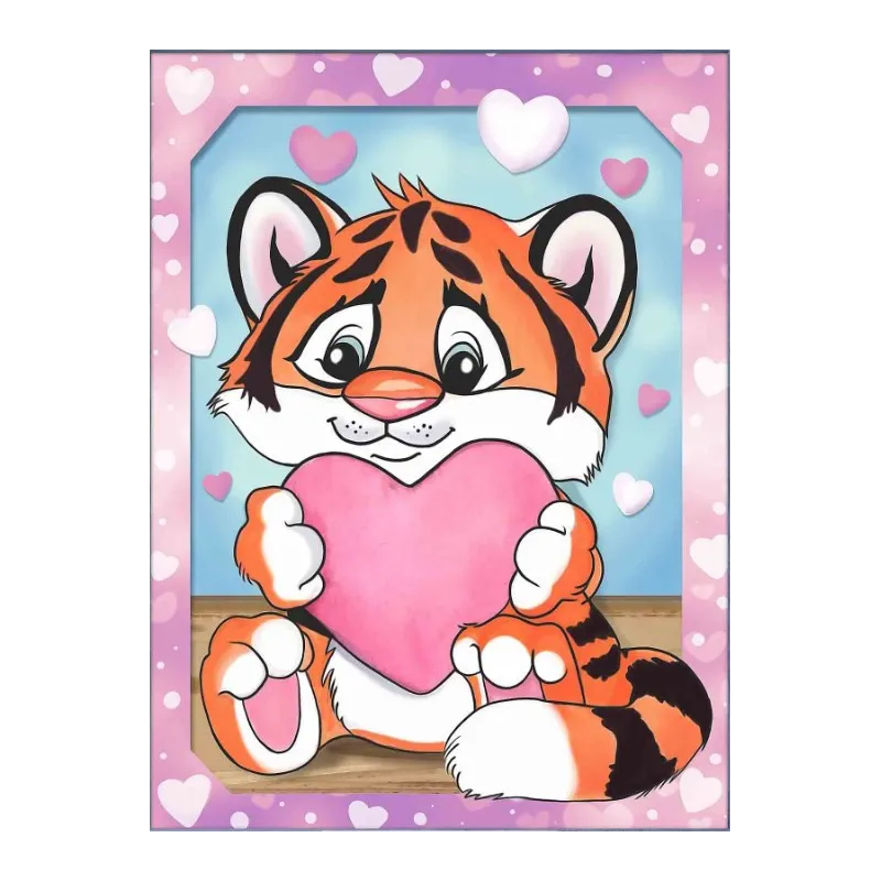 Diamond Painting kit Tiger cub and heart 15*20 cm AM4147