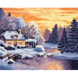 Wizardi Painting by Numbers Kit Winter Landscape 40x50 cm A073