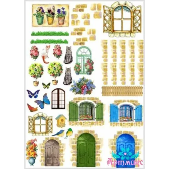 Rice card for decoupage "Elements of the house-doors, windows, bricks" 21x29 cm AM400019D