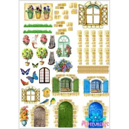 Reiskarte für Decoupage „Elemente des Hauses – Türen, Fenster, Ziegel“ 21x29 cm AM400019D