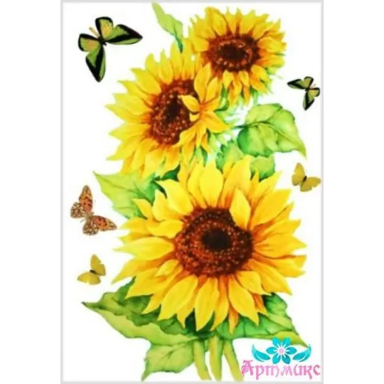 Reiskarte für Decoupage „Sonnenblumen mit Schmetterlingen“ 21x29 cm AM400022D