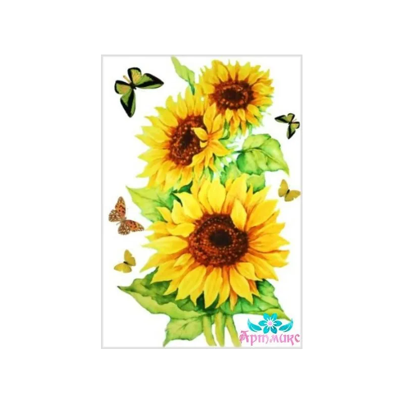 Ryžių kortelė dekupažui "Saulėgrąžos su drugeliais" 21x29 cm AM400022D
