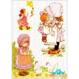 Carte de riz pour découpage "Enfants dans le village n° 1" 21x29 cm AM400032D