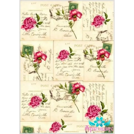 Rice card for decoupage "Letters and roses" 21x29 cm AM400037D