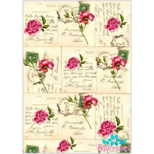 Рисовая карта для декупажа "Письма и розы"21х29 см AM400037D