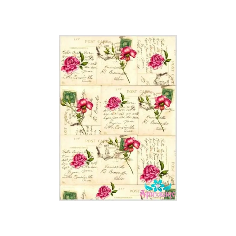 Rice card for decoupage "Letters and roses" 21x29 cm AM400037D