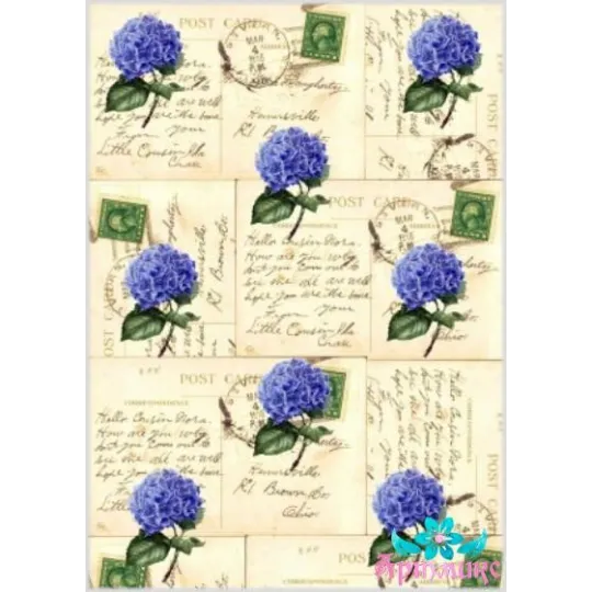 Rice card for decoupage "Letters and hydrangeas" 21x29 cm AM400038D