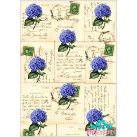 Rice card for decoupage "Letters and hydrangeas" 21x29 cm AM400038D