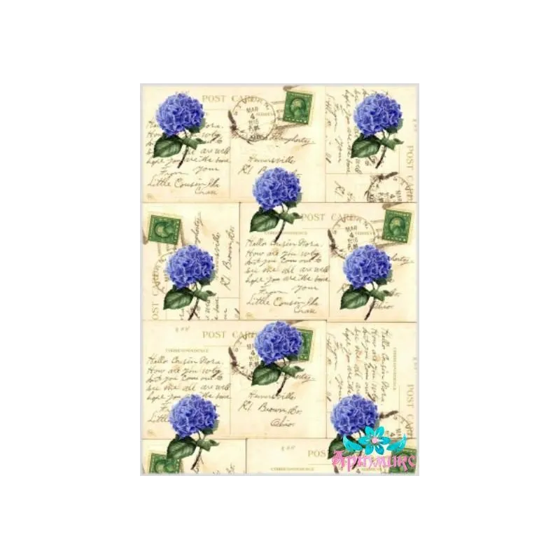 Ryžių kortelė dekupažui "Raidės ir hortenzijos" 21x29 cm AM400038D