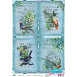 Reiskarte für Decoupage "Malerische Vögel, Maiglöckchen, Vergissmeinnicht" Größe: 21*30 cm AM400262D