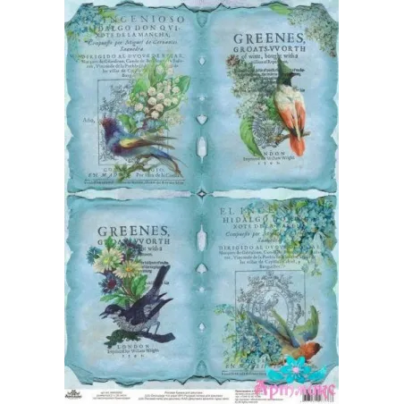 Carte de riz pour découpage "Oiseaux pittoresques, muguets, myosotis" taille: 21*30 cm AM400262D