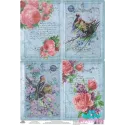 Carte de riz pour découpage "Beaux oiseaux avec des roses" taille : 21*30 cm AM400263D