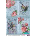 Rice card for decoupage "Beautiful birds with roses" size: 21*30 cm AM400263D