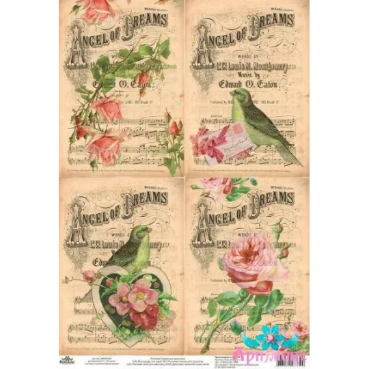 Rice card for decoupage "Vintage birds" size: 21*30 cm AM400265D