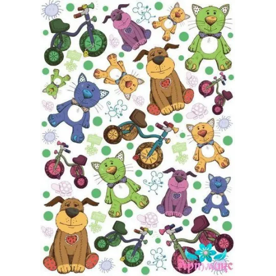 Reiskarte für Decoupage „Kinderspielzeug, Katzen und Hunde“ Größe: 21*30 cm AM400282D