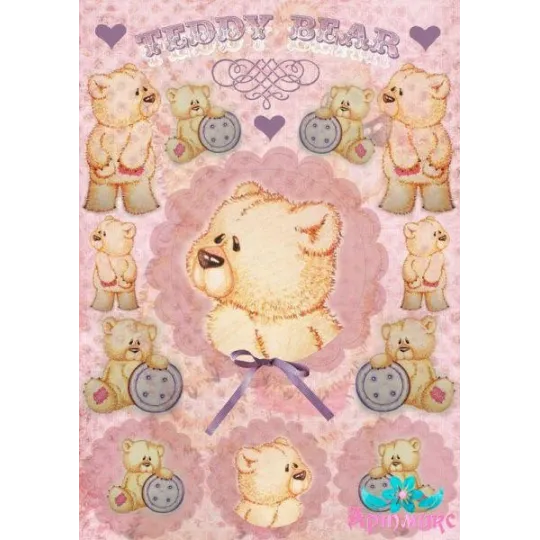 Rice card for decoupage "Thoughtful Teddy" size: 21*30 cm AM400284D