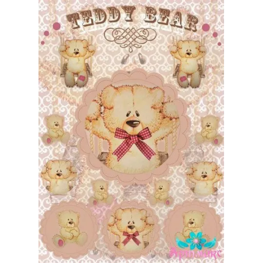 Рисовая карта для декупажа "Тедди с бантиком" размер: 21*30 см AM40...