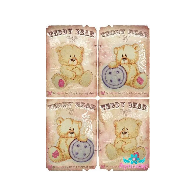 Carte de riz pour découpage "Teddy avec un bouton" taille : 21*30 cm AM400286D